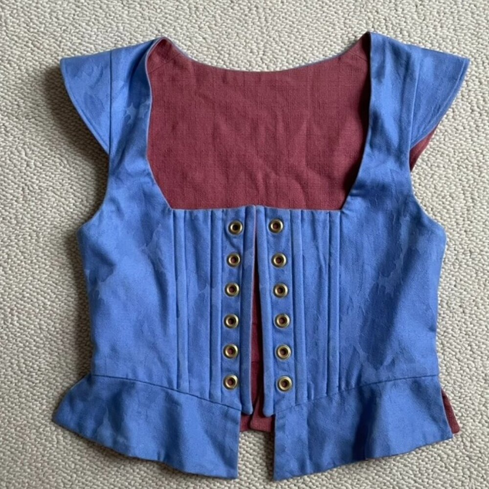 *Quality* Renaissance cotton bodice/corset lace-up boned blue brocade medium